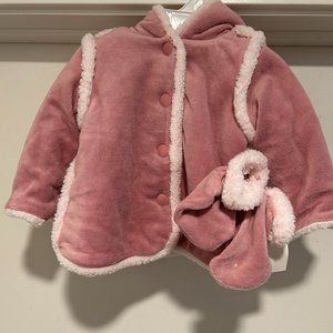 FIRST IMPRESSIONS GIRLS' FOXGLOVE 2 PC COAT AND GLOVES 0-3 MONTHS